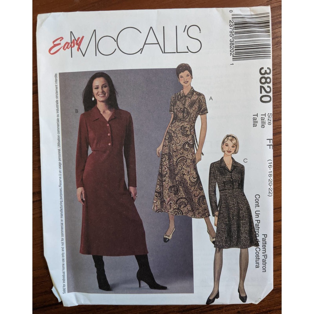 UNCUT McCalls Pattern 3820 Dress 16-22